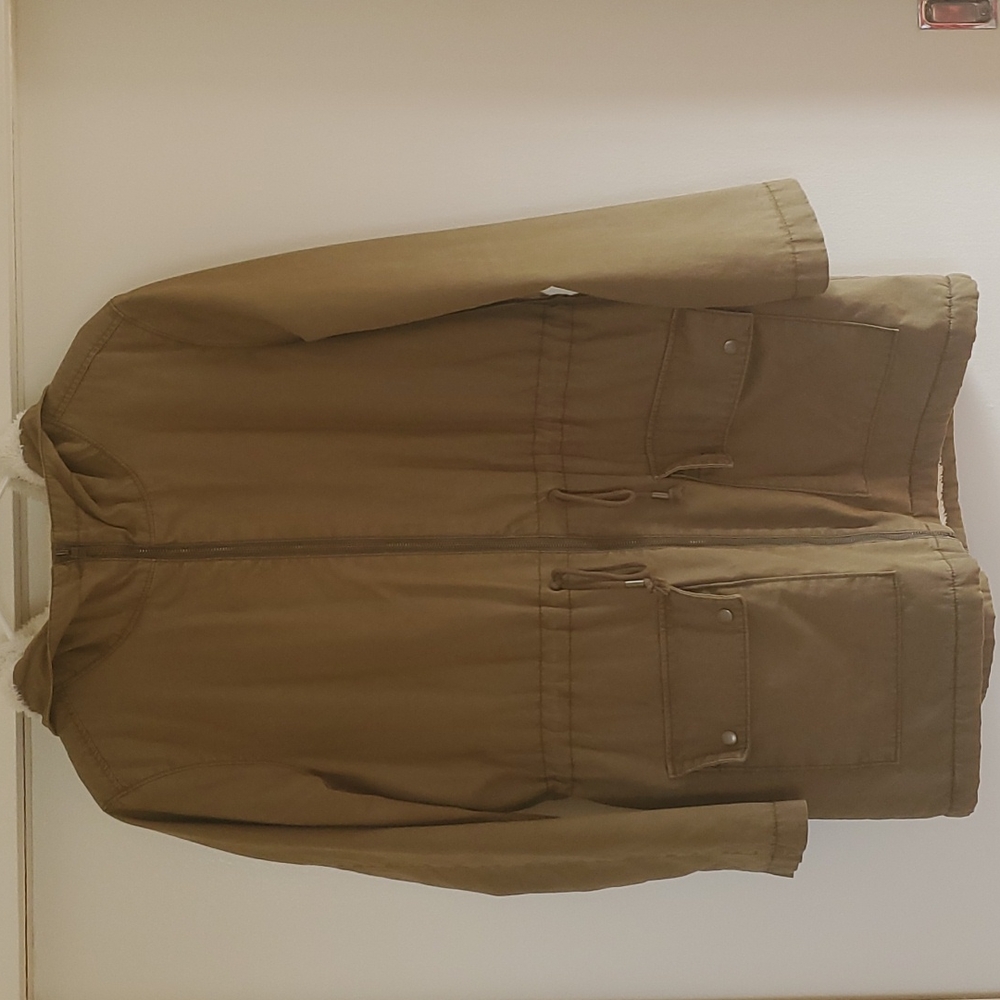 Old Navy Cargo Jacket- Army Green Faux Fur Coat with Hood